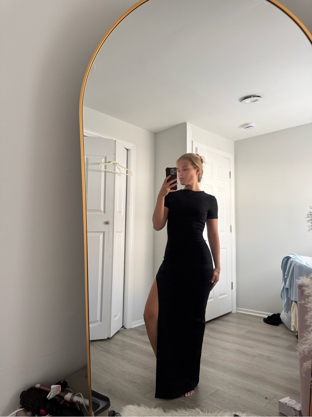 sundays Black Short-Sleeve Maxi Dress with High Side Slit